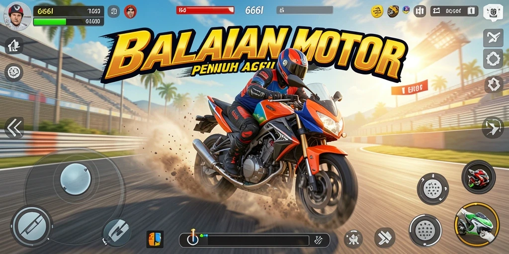 Screenshot gameplay 666I menampilkan balapan motor yang mendebarkan.