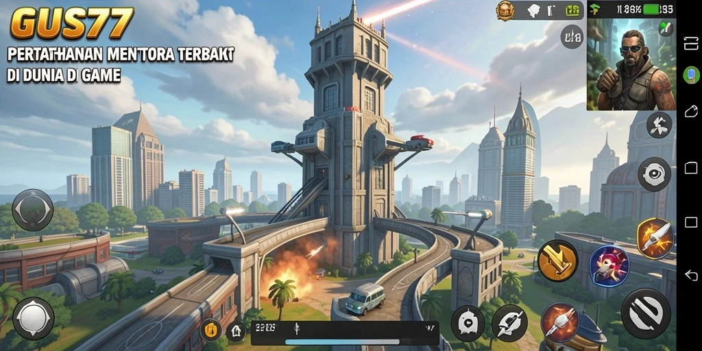 Tangkapan layar utama GUS77 menampilkan aksi seru dalam Tower Defense.