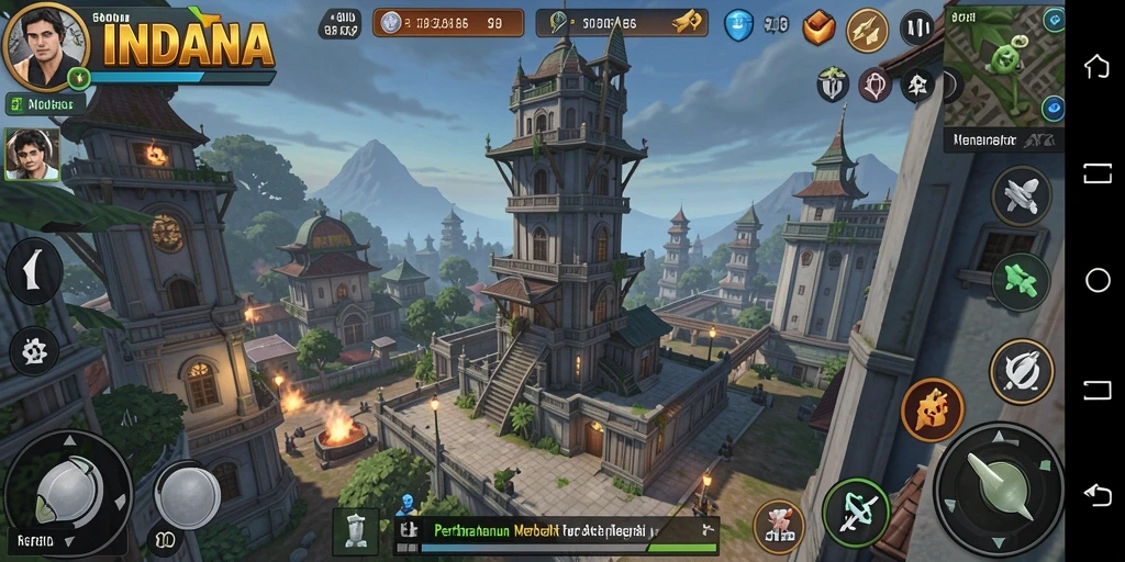 Screenshot gameplay INDAAA menampilkan aksi menara pertahanan yang menarik.