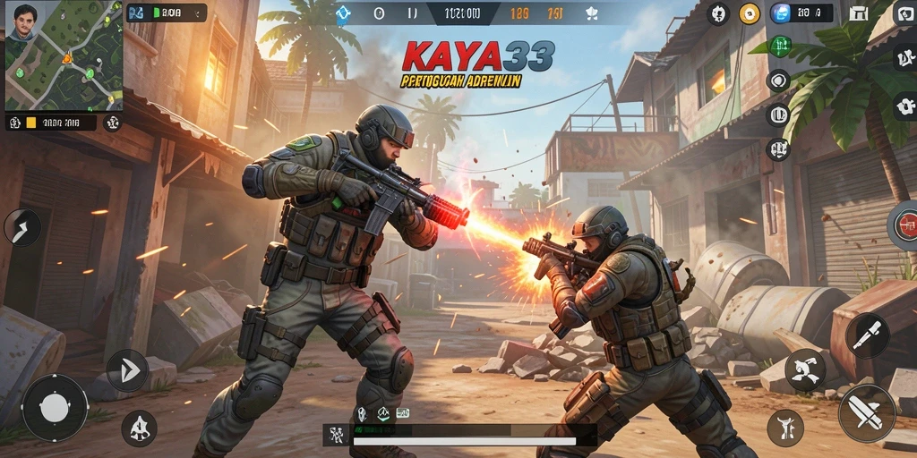 Screenshot gameplay KAYA33 dengan aksi tembak-menembak yang seru.