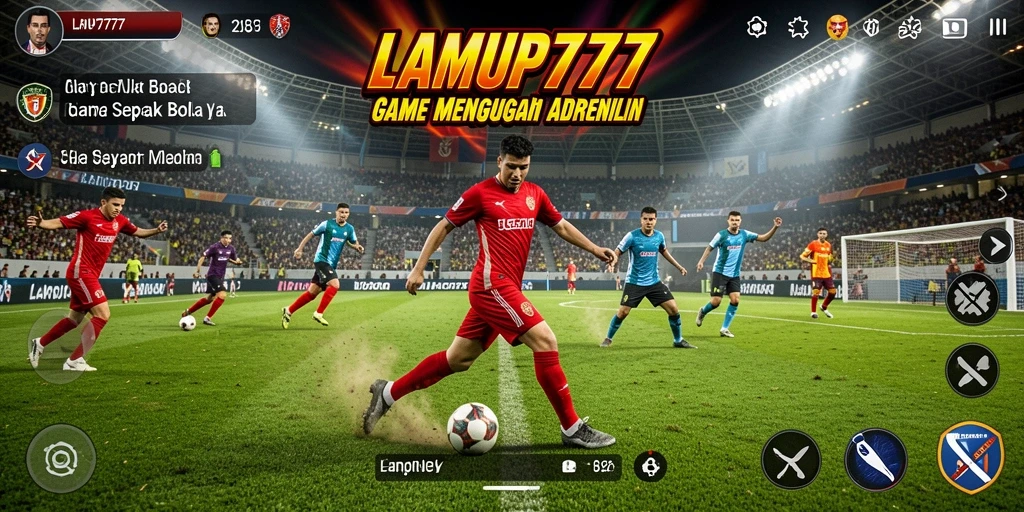 Tangkapan layar gameplay LAMPU777 menunjukkan aksi seru di lapangan sepak bola.