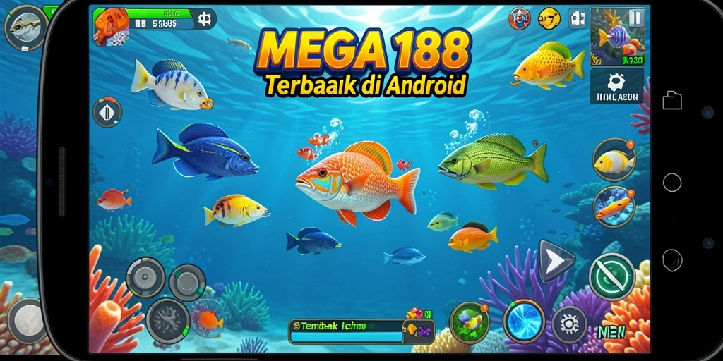 Screenshot gameplay MEGA188 menampilkan aksi menangkap ikan yang mendebarkan.