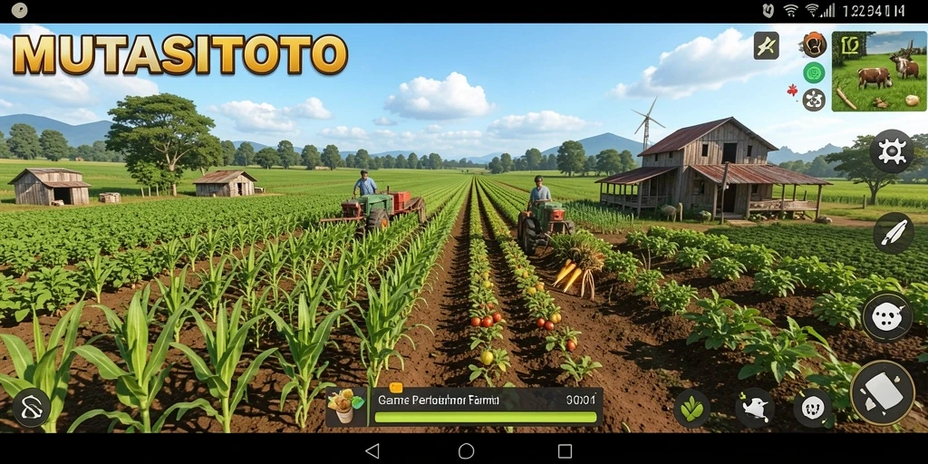 Tampilan gameplay MUTASITOTO dengan pertanian yang indah dan subur.