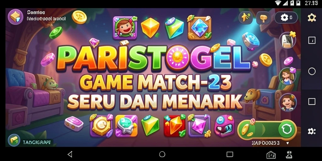 Screenshot gameplay PARISTOGEL dengan elemen Match-3 yang berwarna-warni.