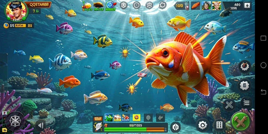 Screenshot QQSTAR88 menampilkan aksi Tembak Ikan yang seru dan penuh warna.