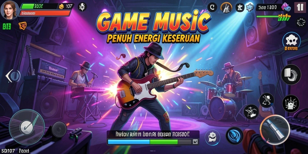 Tampilan gameplay <strong>SD107</strong> yang menampilkan interaksi dengan musik.