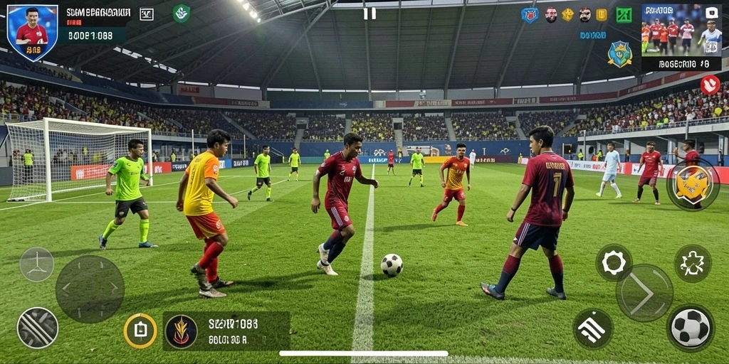 Screenshot utama SIAP108 menampilkan aksi sepak bola yang mendebarkan.