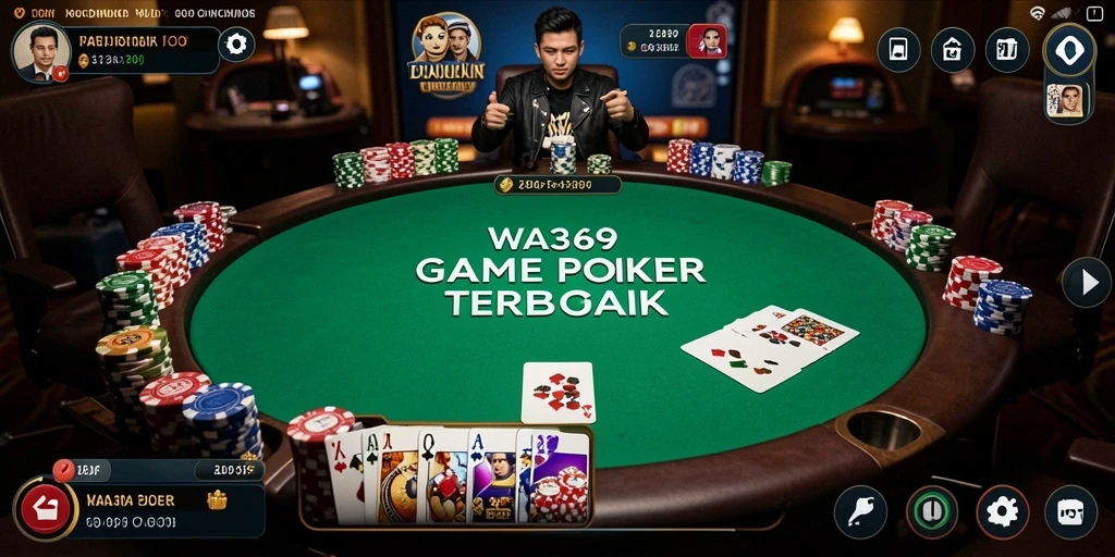 Screenshot utama WA369 menampilkan gameplay Poker yang mendebarkan.