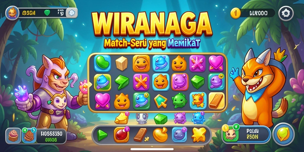 Tangkapan layar WIRANAGA menampilkan serunya gameplay Match-3 yang penuh warna.