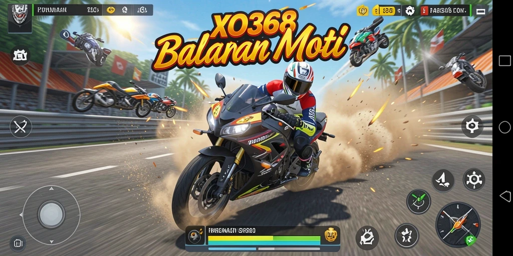 Tangkapan layar XO368 menunjukkan aksi balapan motor yang mendebarkan.