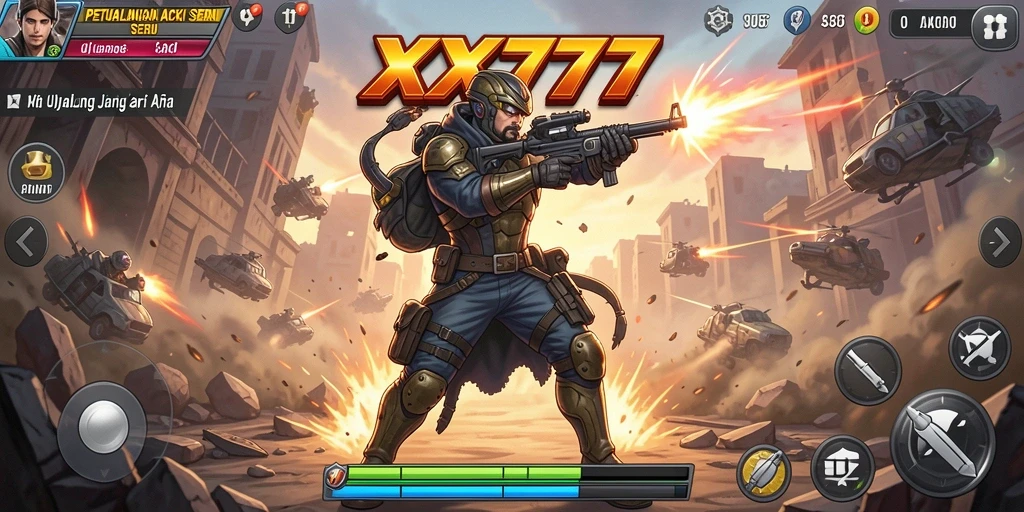 Screenshot XXX777 menampilkan aksi intens di medan perang.